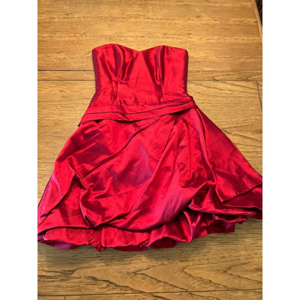 Women's Red Satin Strapless Sweetheart Pleated Mini Zip Dress w/ Bolero S